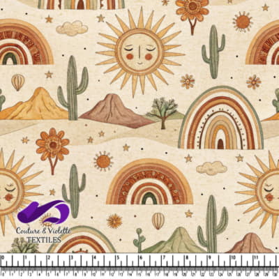 Motif Paysage avec Tournesols, Arc-en-ciel, Cactus et Montagnes