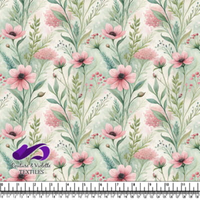 Motif floral aquarelle avec des fleurs roses et des feuilles vertes