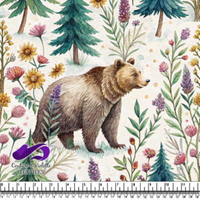 Brown bear walking through a botanical forest