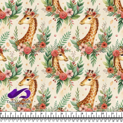 Girafe aquarelle avec couronnes florales et éléments botaniques environnants