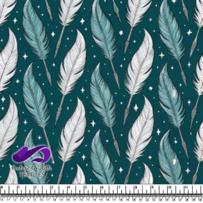 Motif de plumes bleu, vert et blanc