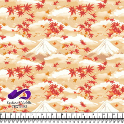 Feuilles d'érable d'automne tombantes avec montagne