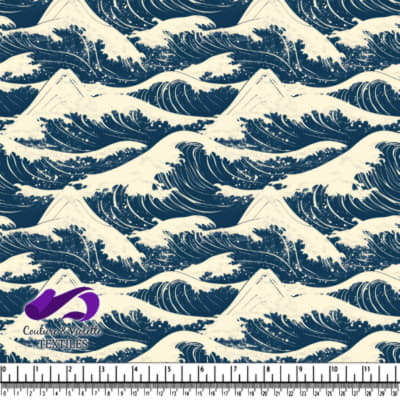 Motif océanique japonais au style vintage avec des montagnes enneigées