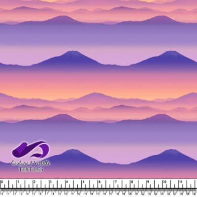 Mountain landscape at sunrise with pink and purple hues