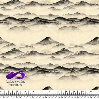 Paysage de Montagnes Brumeuses Mystiques en Style Lavis