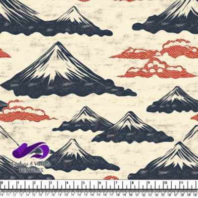 Traditional Japanese Mount Fuji Pattern with Red Clouds