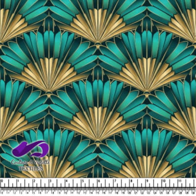 Art Deco Style Teal and Gold Fan Pattern