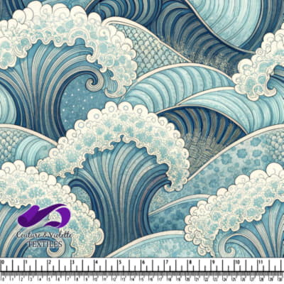 Motif de Vagues Oceaniques en Tons Bleus et Blancs