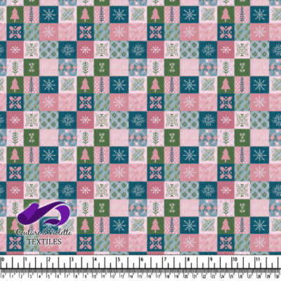 Christmas Patchwork Pattern with Trees Snowflakes and Leaves