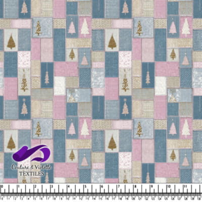Tissu Patchwork d'Arbres de Fête en Tons Pastels