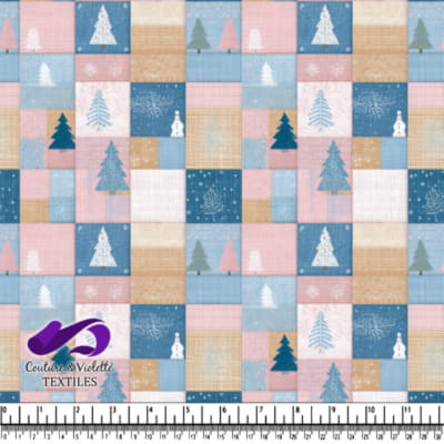 Patchwork Pattern with Christmas Trees and Snowflakes