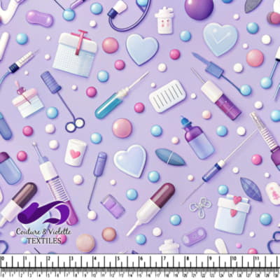 Medical Supplies and Pills on Purple Background