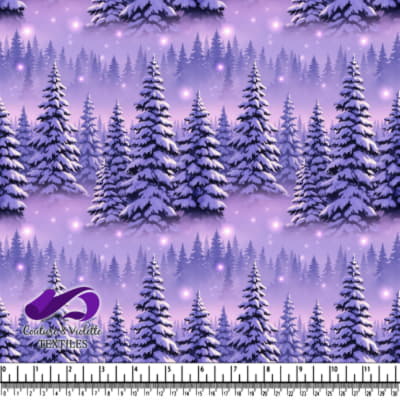 Sommets Enneigés de Pins dans une Forêt Magique au Crépuscule