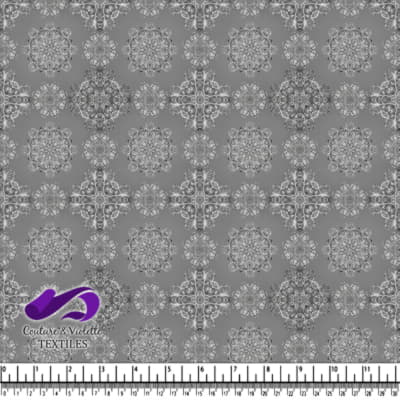 Grey and White Floral Mandala Pattern Textile Design