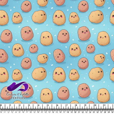 Cute Cartoon Potatoes Pattern on Blue Background