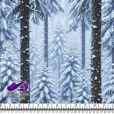 Snow Covered Pine Trees in a Winter Forest Scene