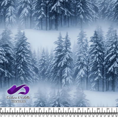 Snow Covered Pine Forest in Winter Mist