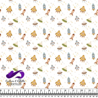 Joli Motif Vintage de Fusée et OVNI dans l'Espace