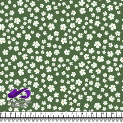 Green Background with White Floral Pattern Textile Design