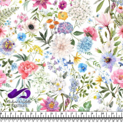 Colorful Spring Floral Pattern on White Background
