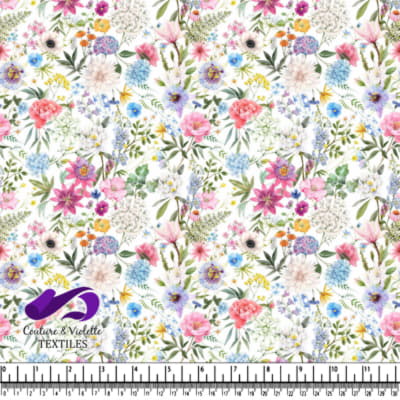 Colorful Spring Floral Pattern on White Background
