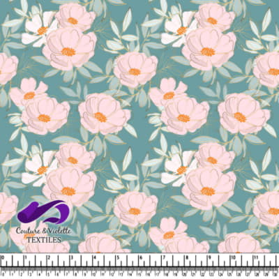 Pastel Pink Floral Pattern on Blue Background