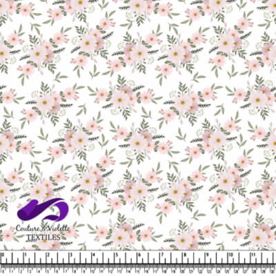 Soft Pink Daisies and Green Leaves Floral Pattern on White Background
