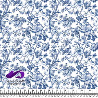 Motif floral vintage bleu et blanc avec fleurs et feuilles