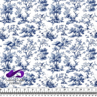 Blue and White Vintage Tree Pattern Design Fabric