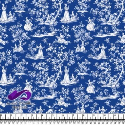 Blue Vintage Victorian Women and Children Toile Pattern