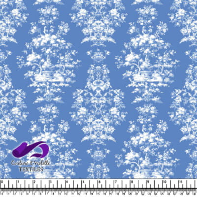 Blue Vintage Floral Toile Fabric Pattern