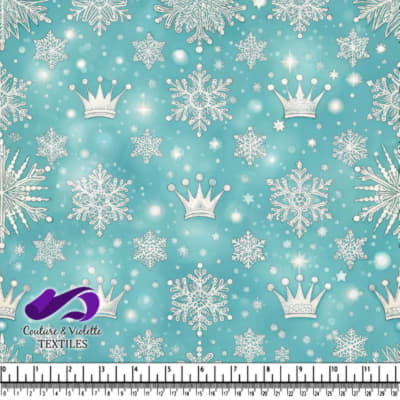 Winter Snowflakes and Crowns Fabric Pattern Design