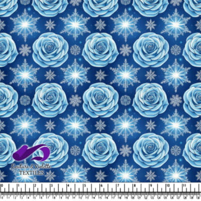 Blue Roses and Snowflakes Winter Pattern