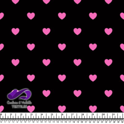 Pink Hearts on Black Pattern Fabric Design