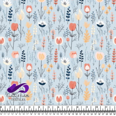 Motif de Jardin Floral Pastel sur Fond Bleu