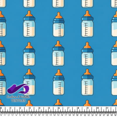 Pattern of Baby Bottles on Blue Background