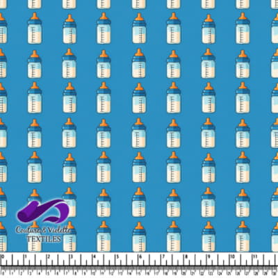 Pattern of Baby Bottles on Blue Background