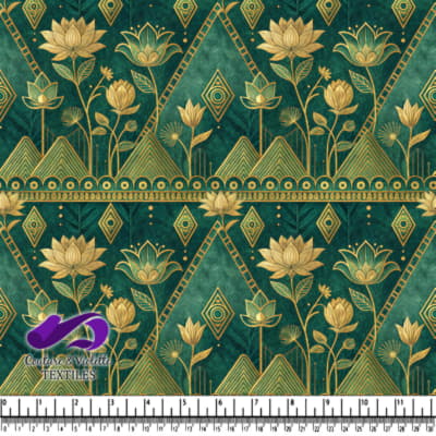 Golden Lotus Flowers on Green Background