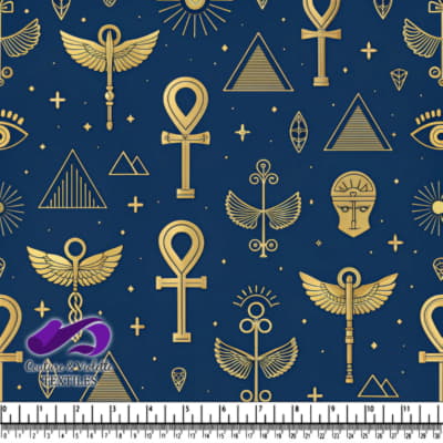 Golden Egyptian Symbols Pattern on Navy Blue