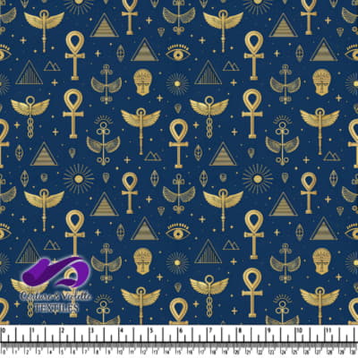 Golden Egyptian Symbols Pattern on Navy Blue