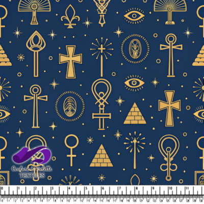 Ancient Egyptian Symbol Pattern on Blue