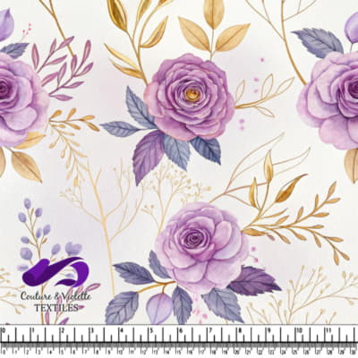 Purple Roses and Gold Leaves Pattern