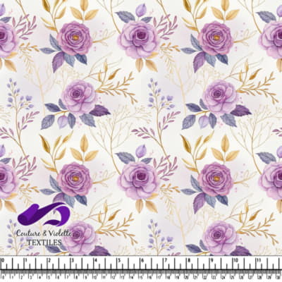 Purple Roses and Gold Leaves Pattern