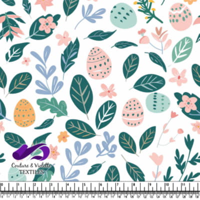 Colorful Easter Eggs and Spring Leaves Pattern