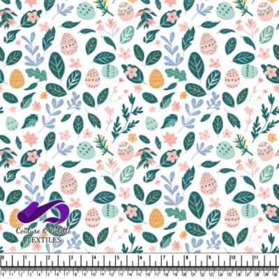 Colorful Easter Eggs and Spring Leaves Pattern