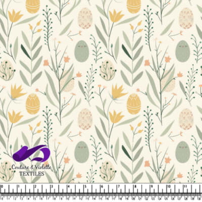 Motif Floral Délicat et Œufs de Pâques