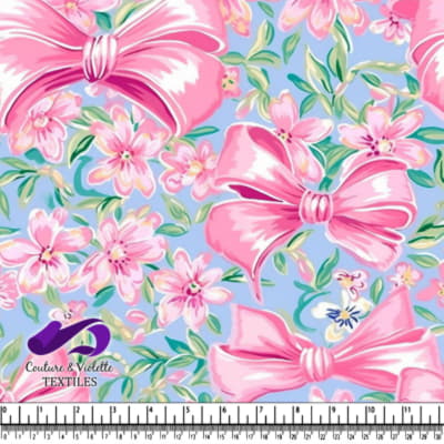 Pink Bows and Floral Pattern on Blue