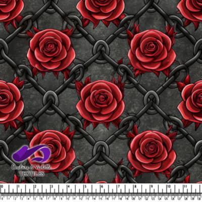 Roses Rouges Épineuses sur Barrière en Chaîne Noire