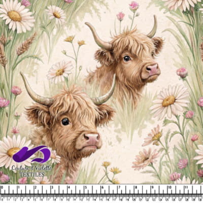 Highland Calves Among Soft Daisies