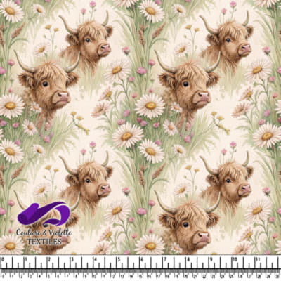 Highland Calves Among Soft Daisies